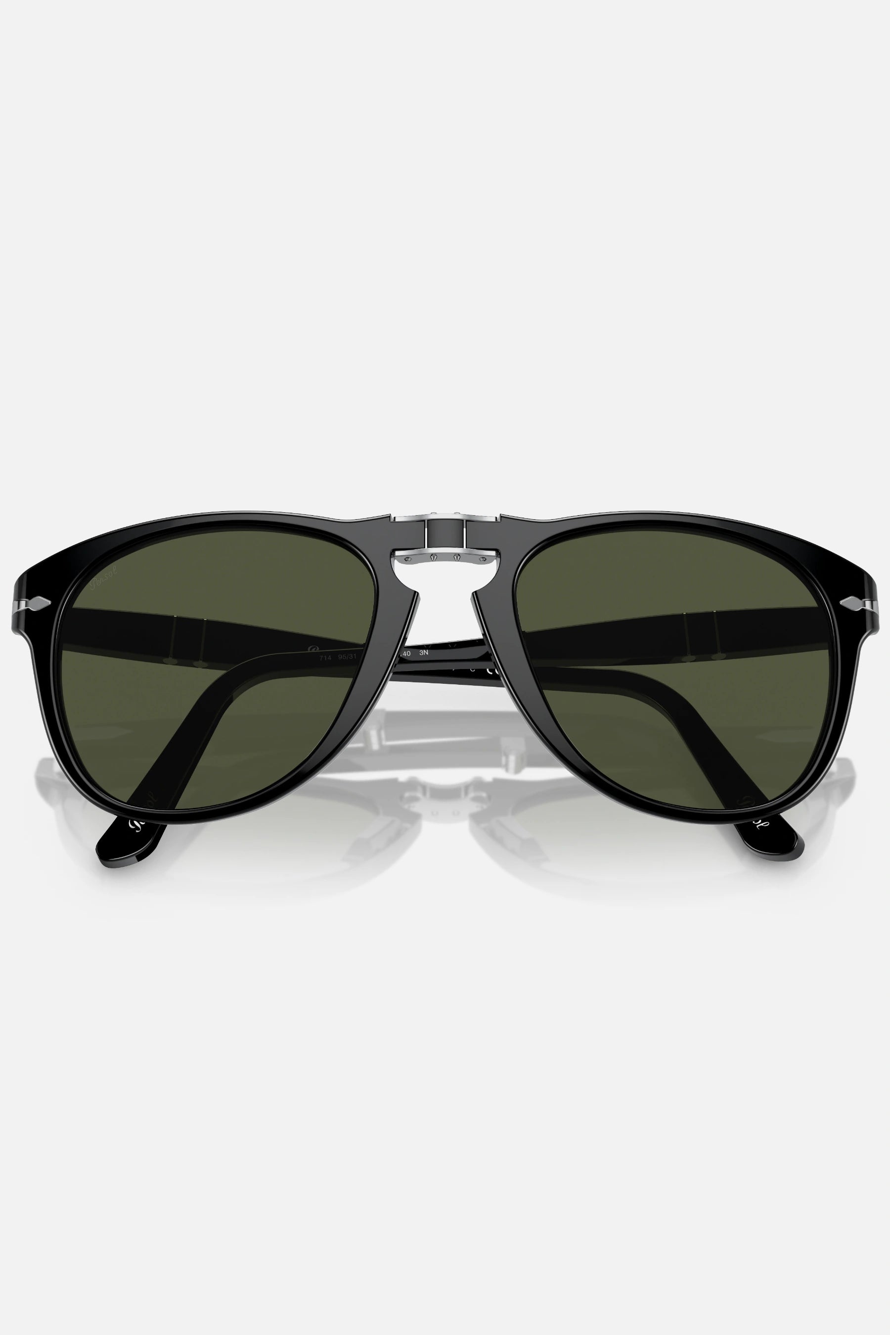 Occhiali da sole Persol PO714 95/31 neri con lenti verdi, modello folding misura 54-21, design vintage italiano.
