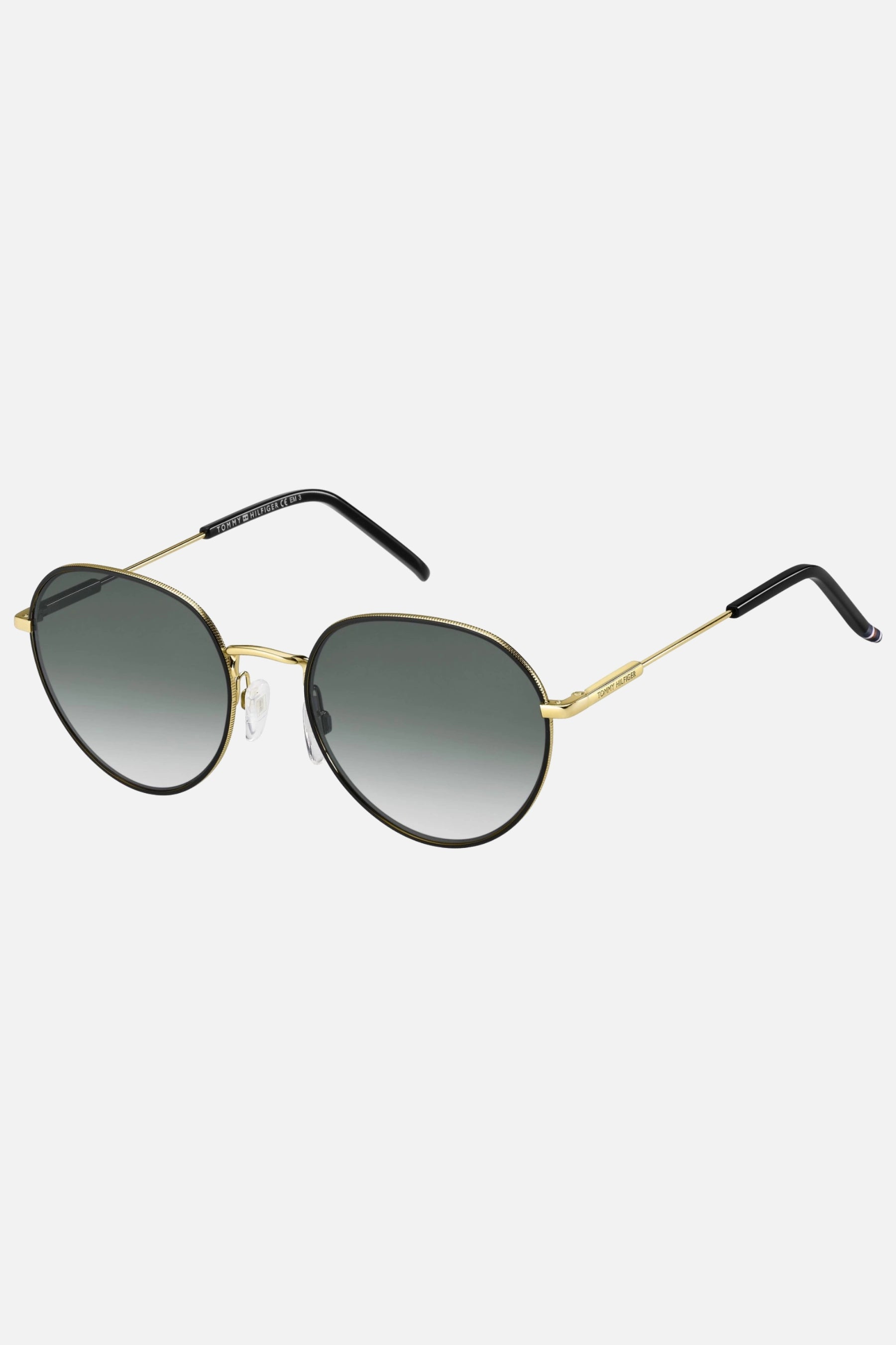 Occhiali da sole Tommy Hilfiger TH 1711/S RHL9O, montatura oro nero con lenti grigio scuro.