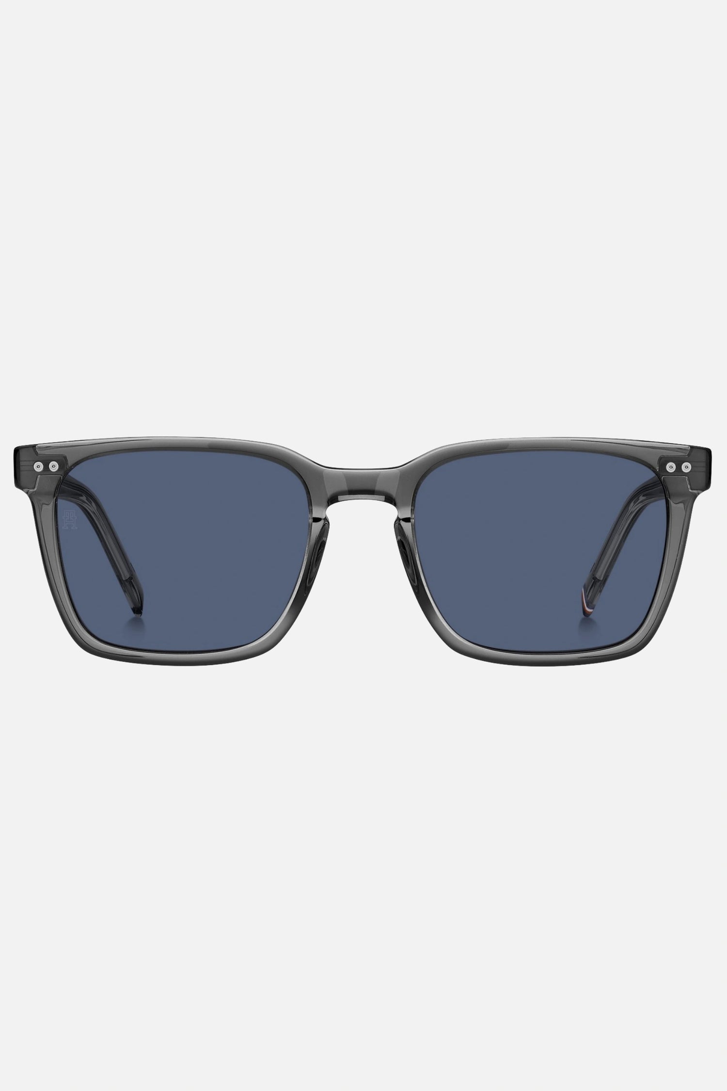 Occhiali da sole Tommy Hilfiger TH 1971/S KB7/KU, montatura grigio trasparente con lenti grigio-blu.