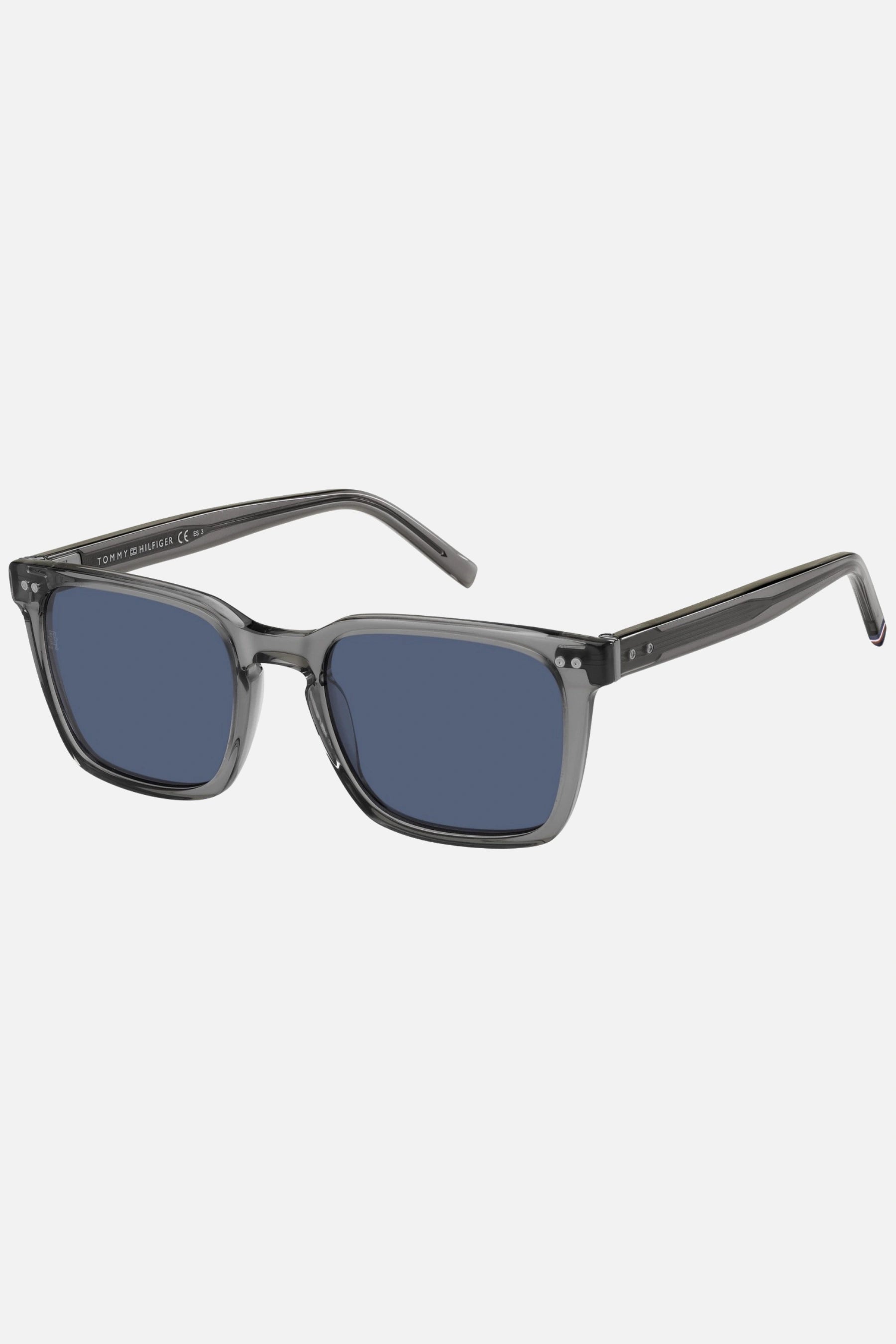 Occhiali da sole Tommy Hilfiger TH 1971/S KB7/KU, montatura grigio trasparente con lenti grigio-blu.