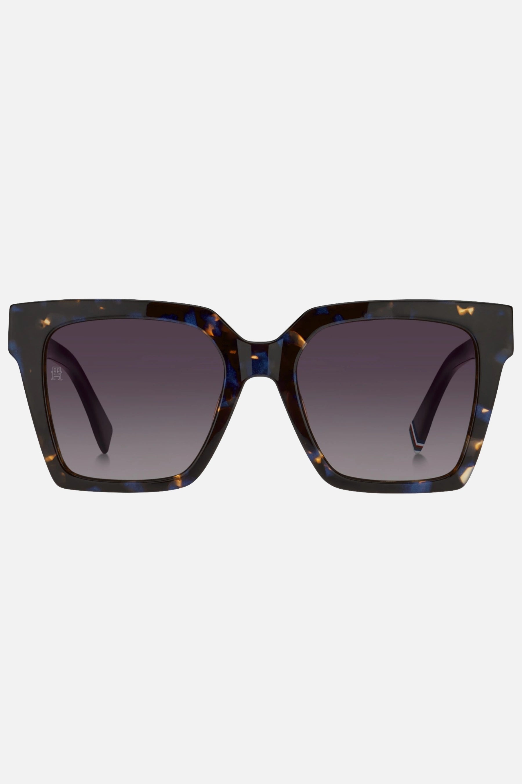Occhiali da sole Tommy Hilfiger TH 2100/S JBW3X, montatura tartarugato blu con lenti grigio sfumato.