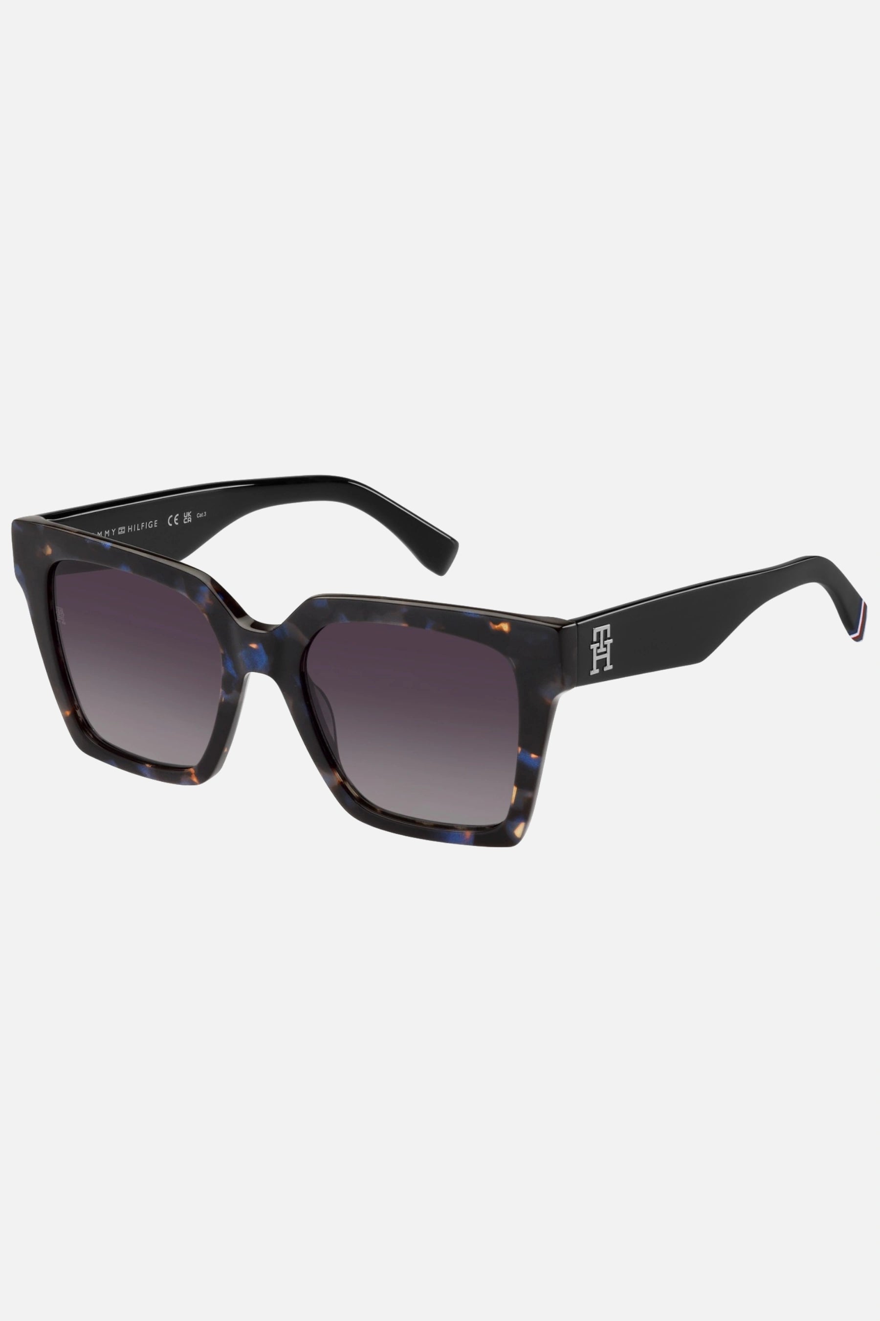 Occhiali da sole Tommy Hilfiger TH 2100/S JBW3X, montatura tartarugato blu con lenti grigio sfumato.