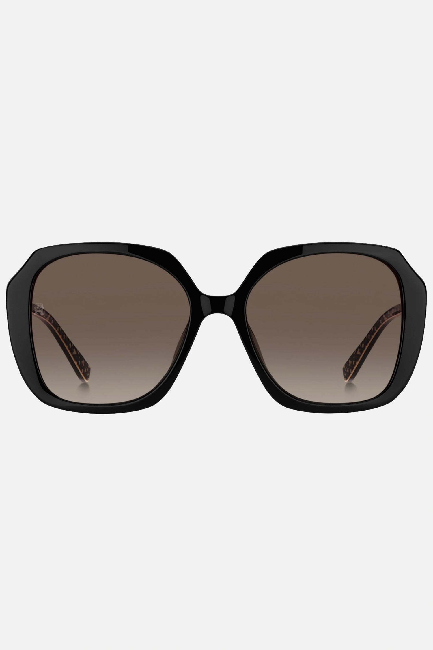 Occhiali da sole Tommy Hilfiger TH 2105/S 7YQHA, montatura nera opaca con lenti marrone sfumato.