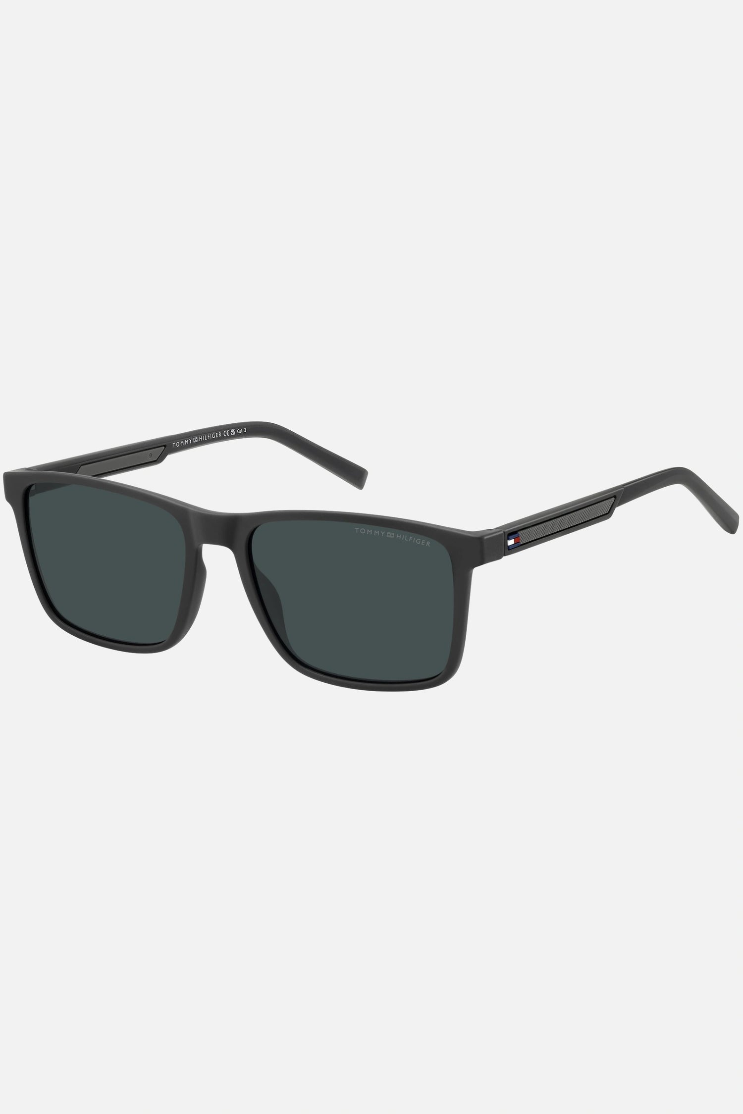 Occhiali da sole Tommy Hilfiger TH 2201/S KB7KU, montatura grigio scuro con lenti blu.