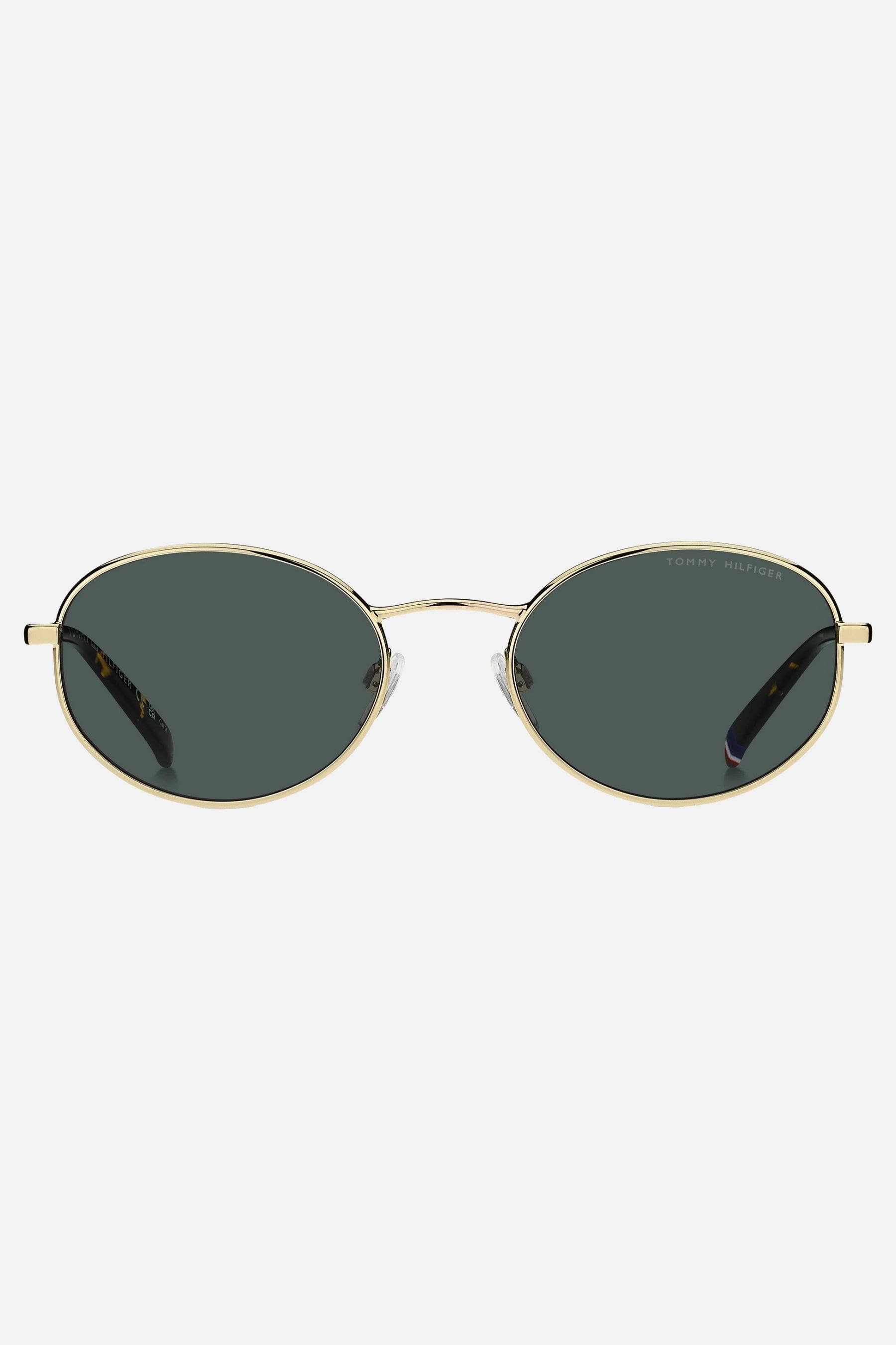 Occhiali da sole Tommy Hilfiger TH 2219/S J5GQT, montatura oro con lenti verdi.