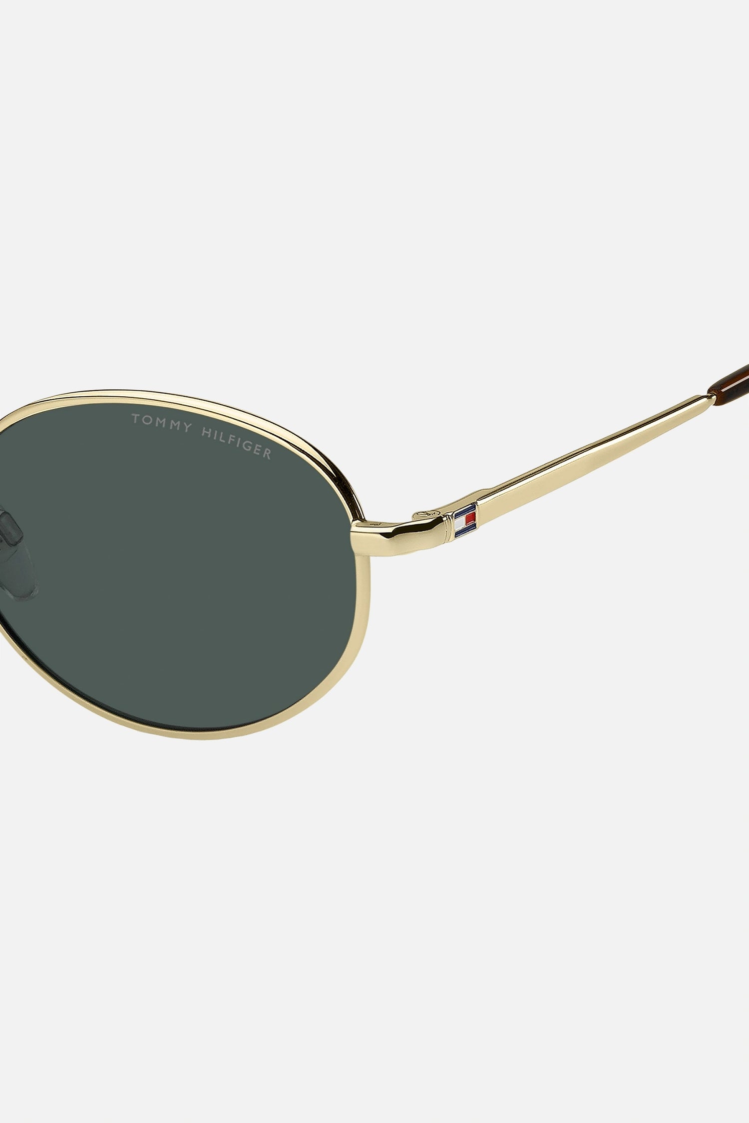 Occhiali da sole Tommy Hilfiger TH 2219/S J5GQT, montatura oro con lenti verdi.
