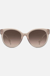 Occhiali da sole Tommy Hilfiger TH 1885/S FWMHA, montatura rosa trasparente con lenti marrone sfumato.