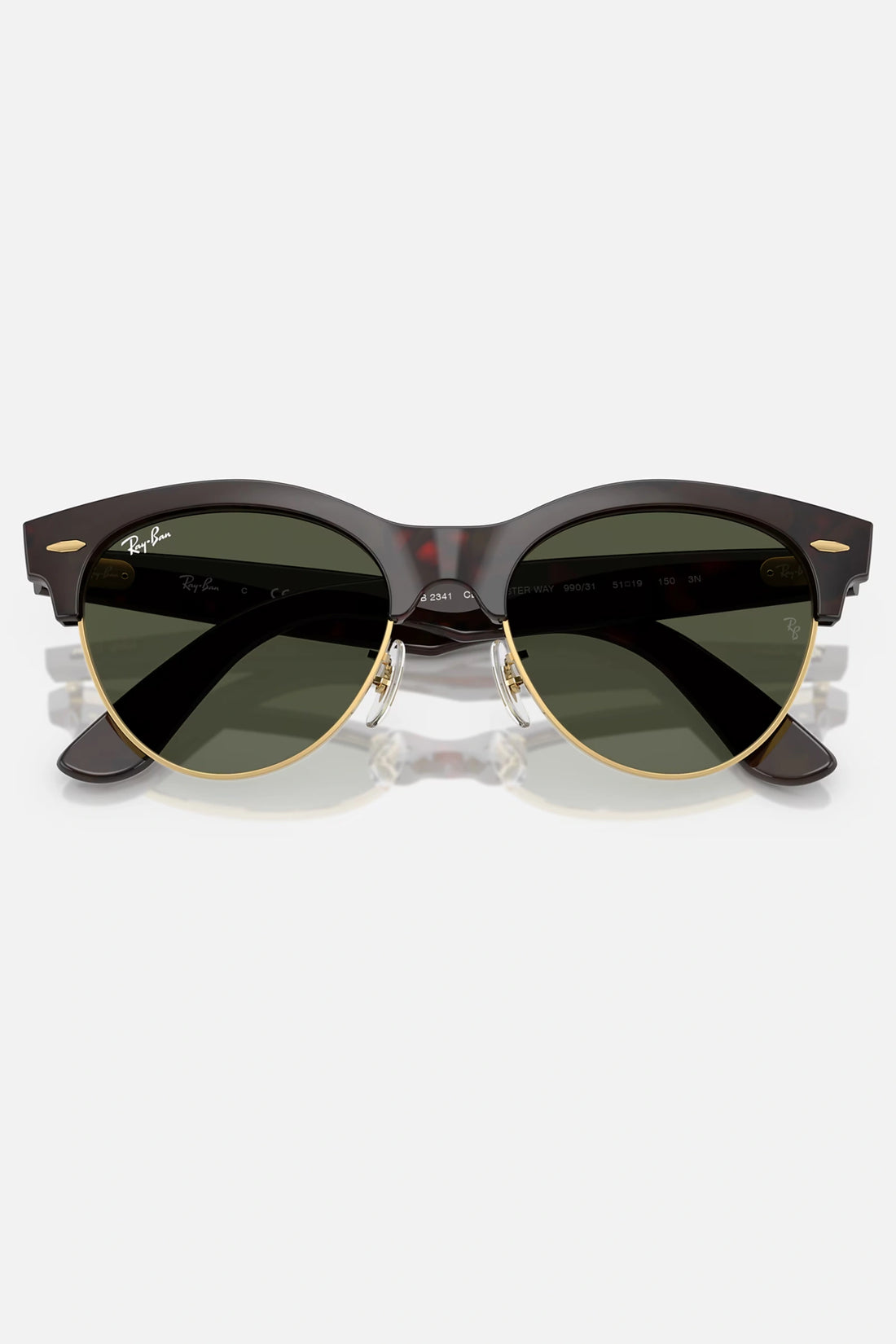 Occhiali da sole Ray-Ban RB2341 990/31 Clubmaster Way, montatura Havana rosso su oro con lenti verdi.