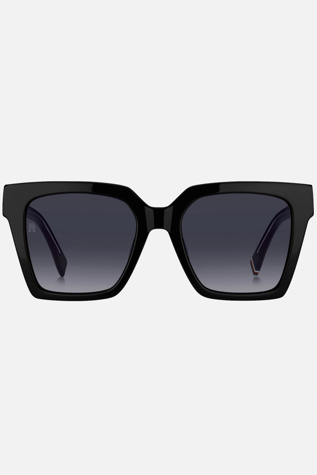 Occhiali da sole Tommy Hilfiger TH 2100/S 8079O, montatura nera lucida con lenti grigio scuro.