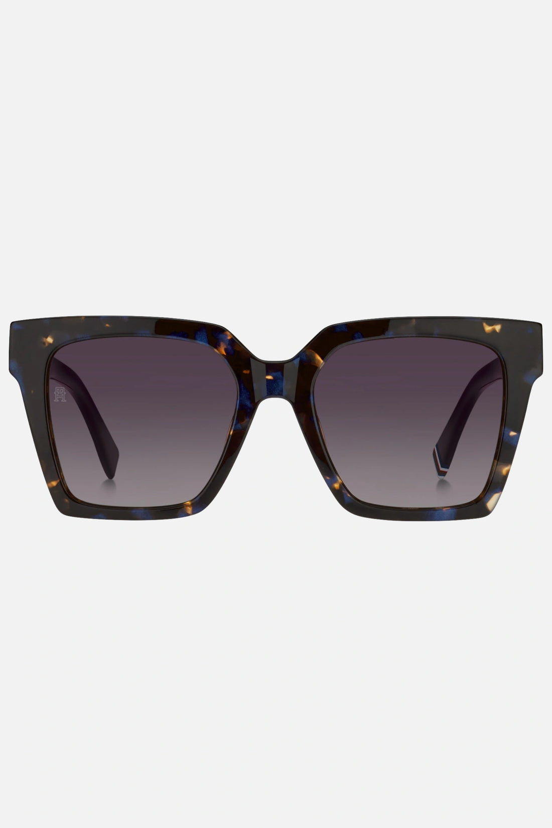 Occhiali da sole Tommy Hilfiger TH 2100/S JBW3X, montatura tartarugato blu con lenti grigio sfumato.