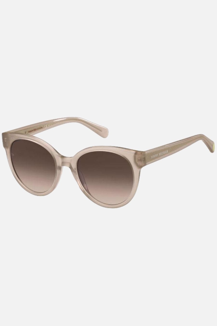 Occhiali da sole Tommy Hilfiger TH 1885/S FWMHA, montatura rosa trasparente con lenti marrone sfumato.