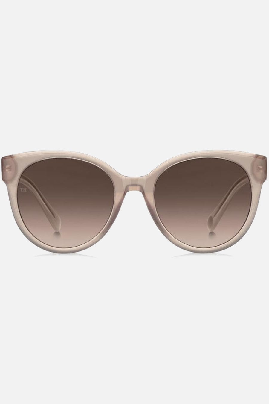 Occhiali da sole Tommy Hilfiger TH 1885/S FWMHA, montatura rosa trasparente con lenti marrone sfumato.